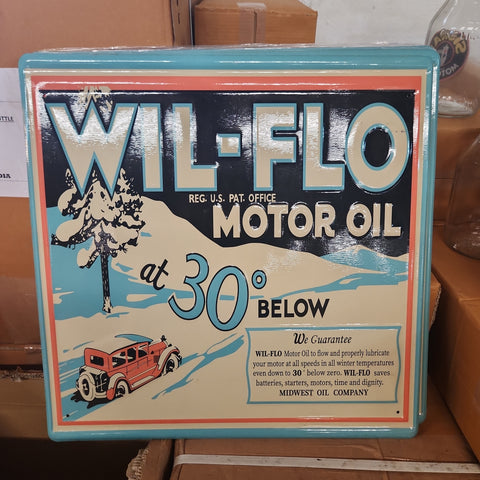 Wil-Flo motor oil automotive advertising sign