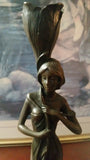 Bronze Candle Holder - Lady Holding Rose