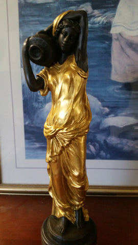 Bronze Figurine - Lady on Gold Gilded w/ Urn on Right