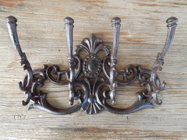 4 LARGE VINTAGE Victorian Style Wall Mount Cast Iron Hat Or Coat