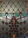 Glass Window - Stained Leaded Wood Frame Dragonfly Design