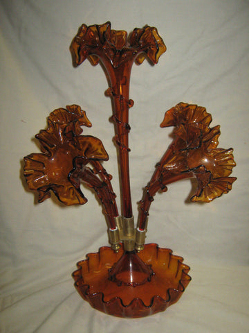 Epergne Amber Colored Glass