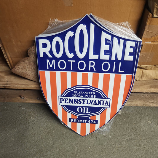 Rocolene motor oil automotive advertising sign