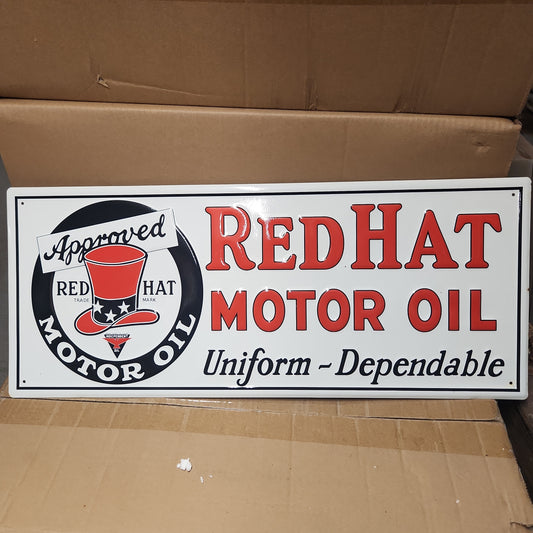 Red hat motor oil automotive advertising sign