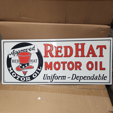 Red hat motor oil automotive advertising sign