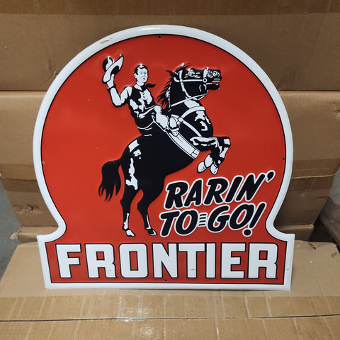 Frontier rarin to go gasoline automotive advertising sign