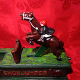 Show Jumper Horse Jockey Cast Iron Mechanical Coin Bank
