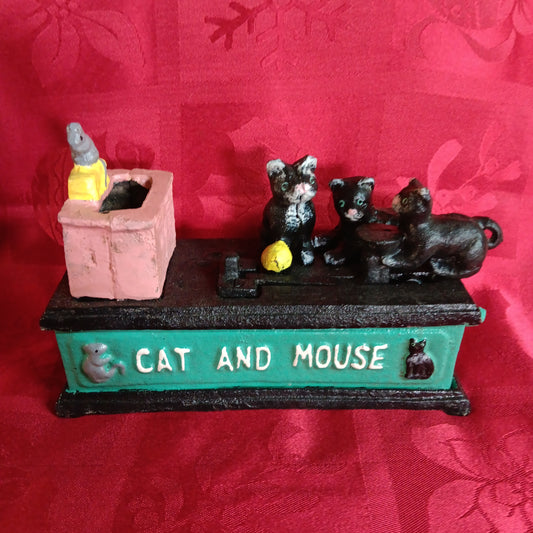 Cat and Mouse Cast Iron Mechanical Coin Bank