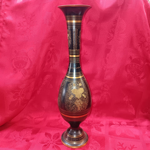 Vintage black & gold metal flower vase