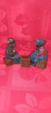 Lead Black Americana Large Men Playing Checkers