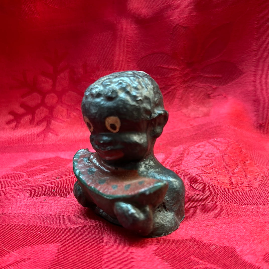 Lead Black Americana Watermelon boy paperweight