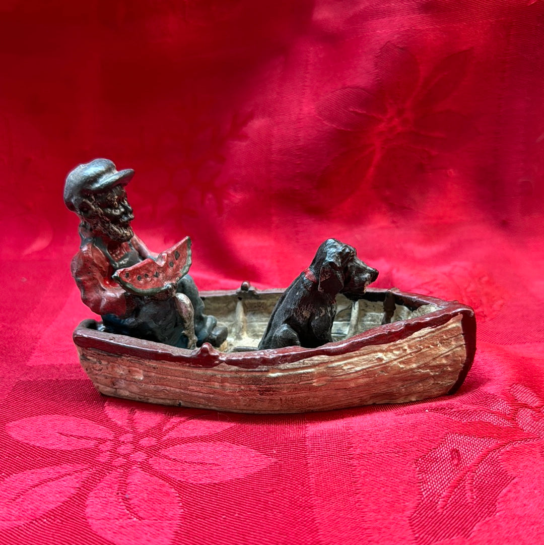 Lead Black Americana Watermelon Man With Dog in boat