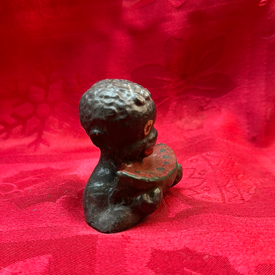 Lead Black Americana Watermelon boy paperweight