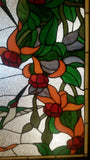 Glass Window Stained Leaded Wood Frame Hanging 2 Birds w/ Flowers