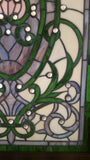 Glass Window - Stained Leaded Wood Frame Victorian w/ round Jewel and Green Border Design