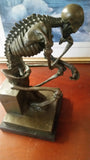 Bronze Figurine - Thinking Skeleton on Marble Base