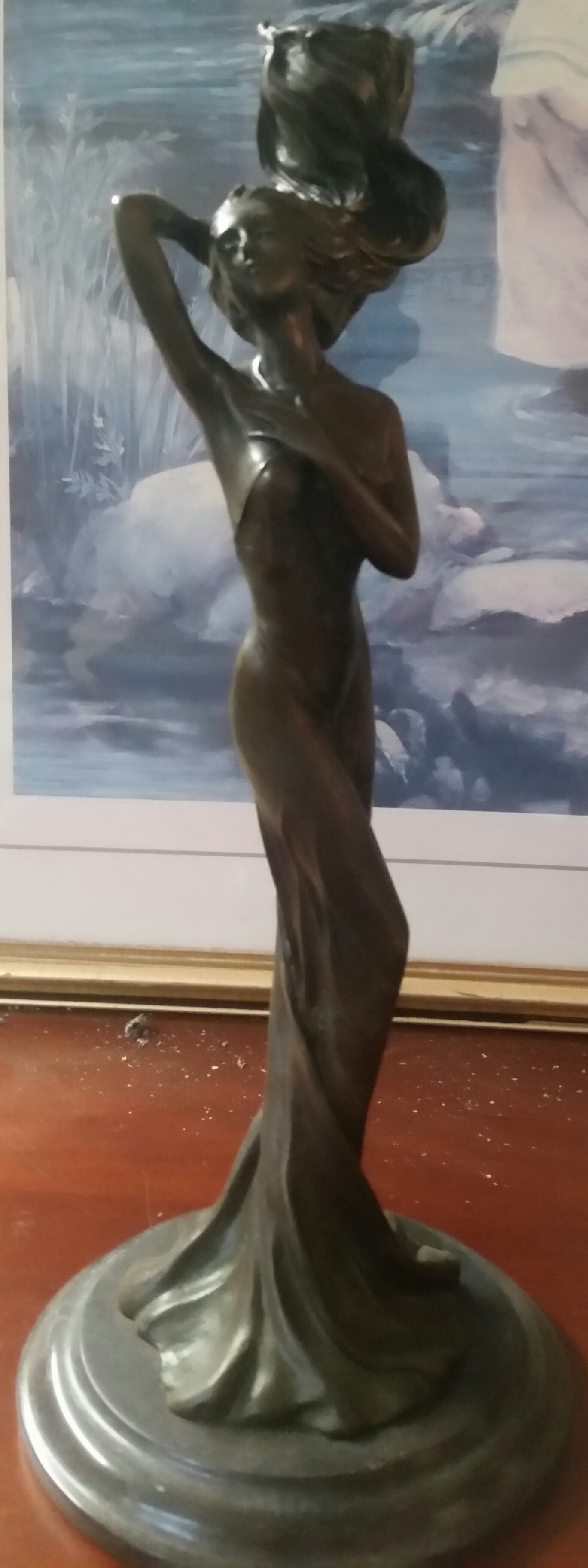 Bronze Candle Holder - Lady Floating Hair Figurine