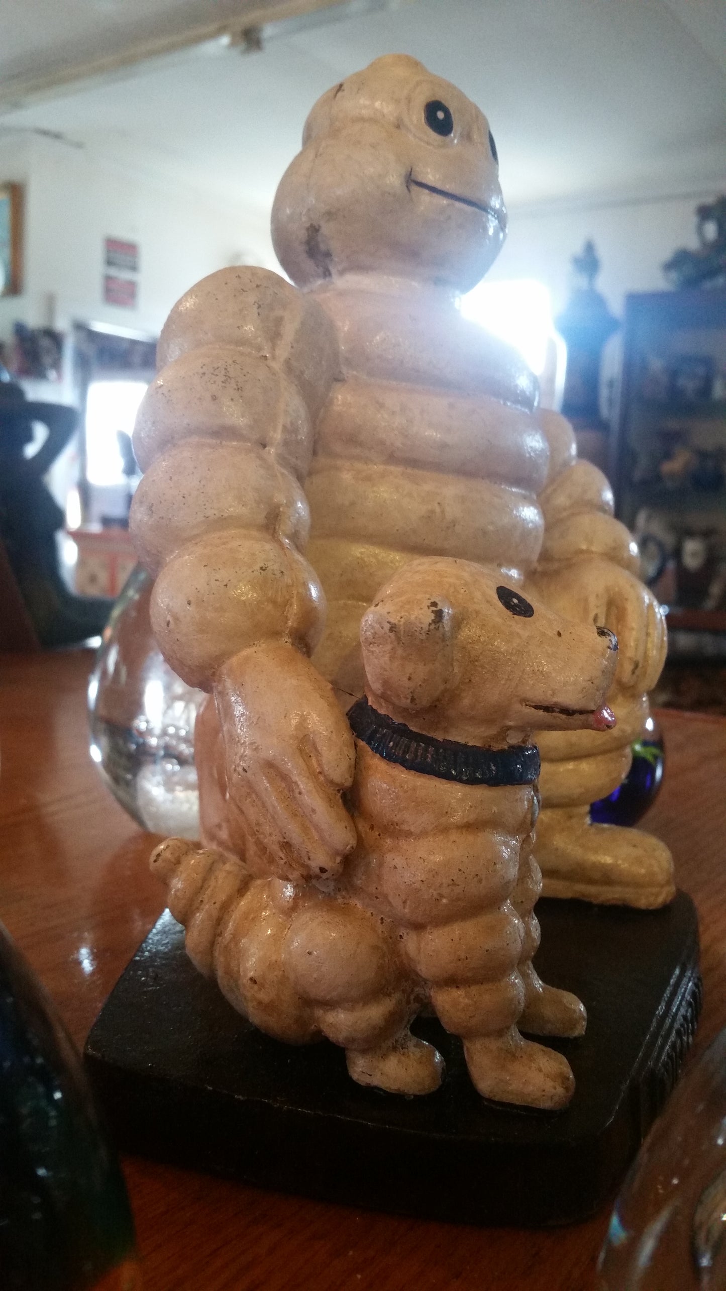 Michelin  Figurine -Cast Iron Michelin Man Kneel w/ Michelin Dog