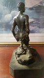 Bronze Figurine - Kneeling Female Warrior on Marble