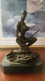 Bronze Figurine - Kneeling Female Warrior on Marble