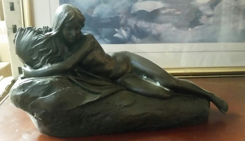 Bronze Candle Holder - Nude Lady on Rock