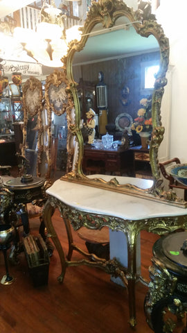 Louis XV Mirror - Console With White Marble Table Top
