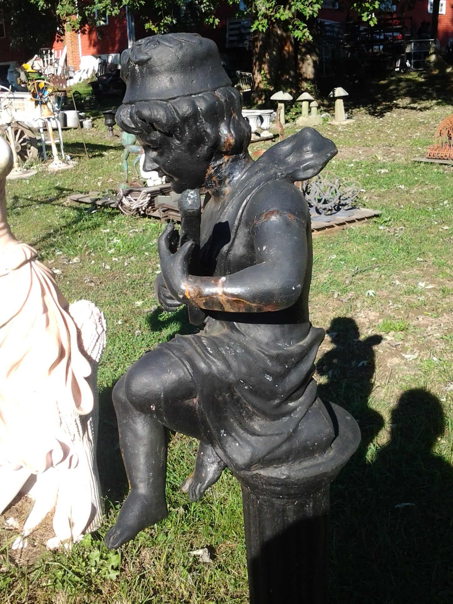 Cast Iron Statue - Pair of Instrumental Child