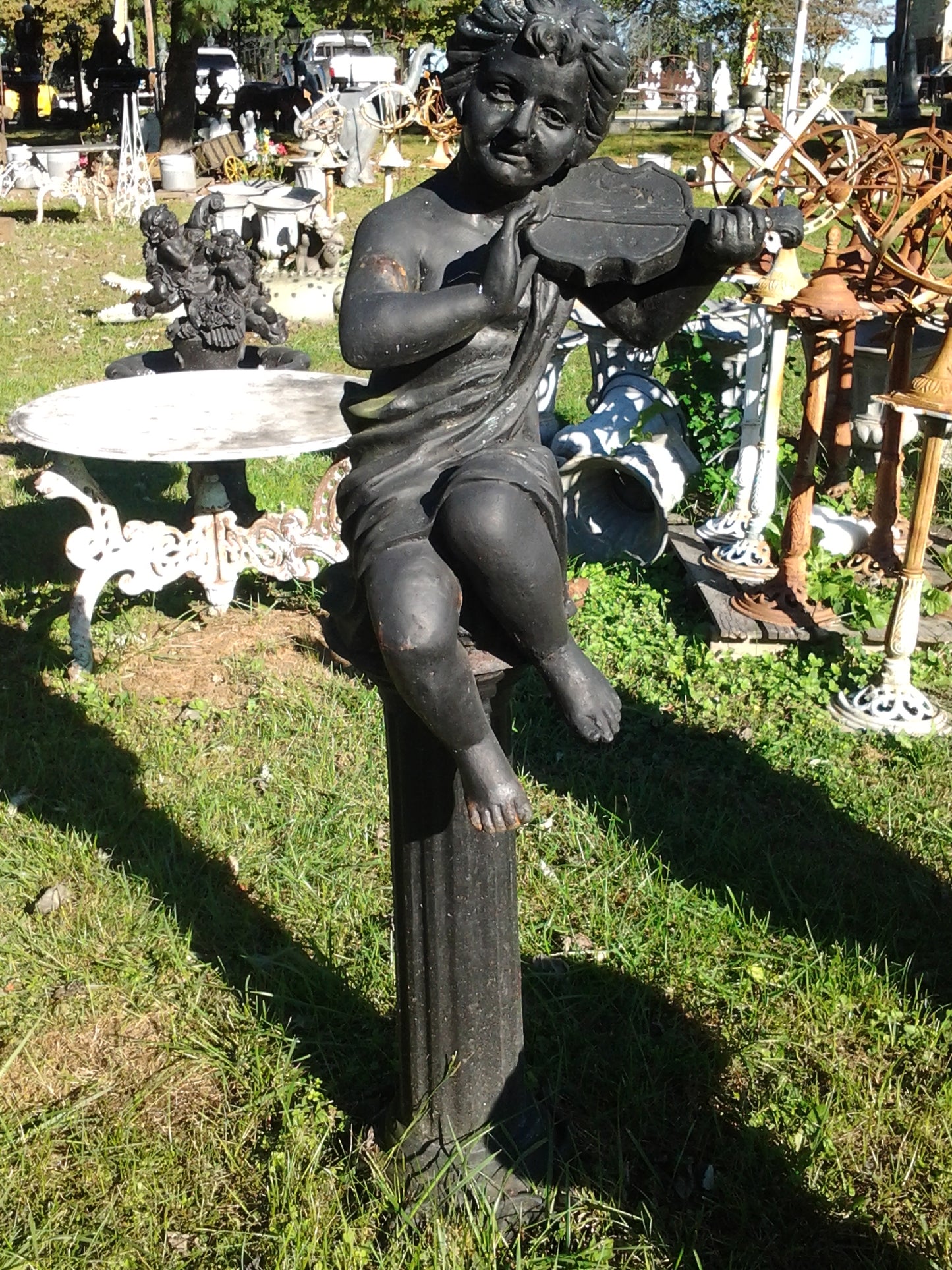 Cast Iron Statue - Pair of Instrumental Child