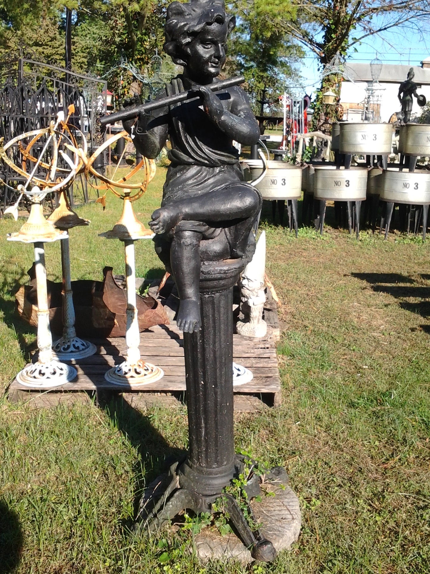 Cast Iron Statue - Pair of Musician Child