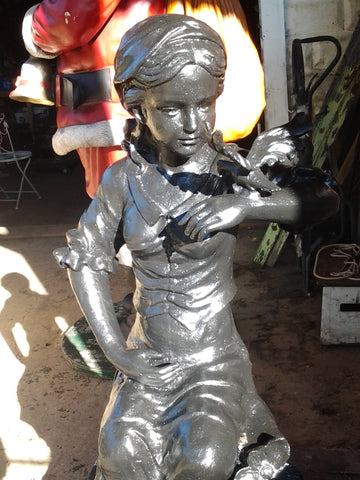 Cast Iron Statue - Girl with a Bird