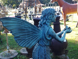 Cast Iron Statue - Pair of Green Pixie Fairy