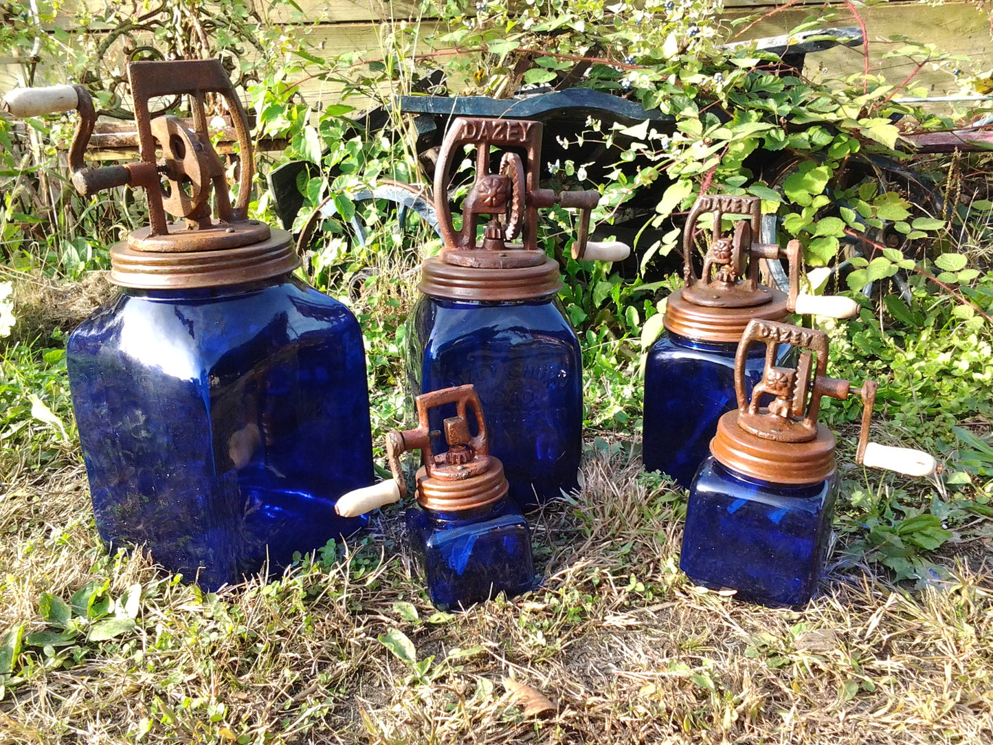 Butter Churn - Dazey Cobalt Blue Butter Churn 5 Piece Set-Jantiques LLC.