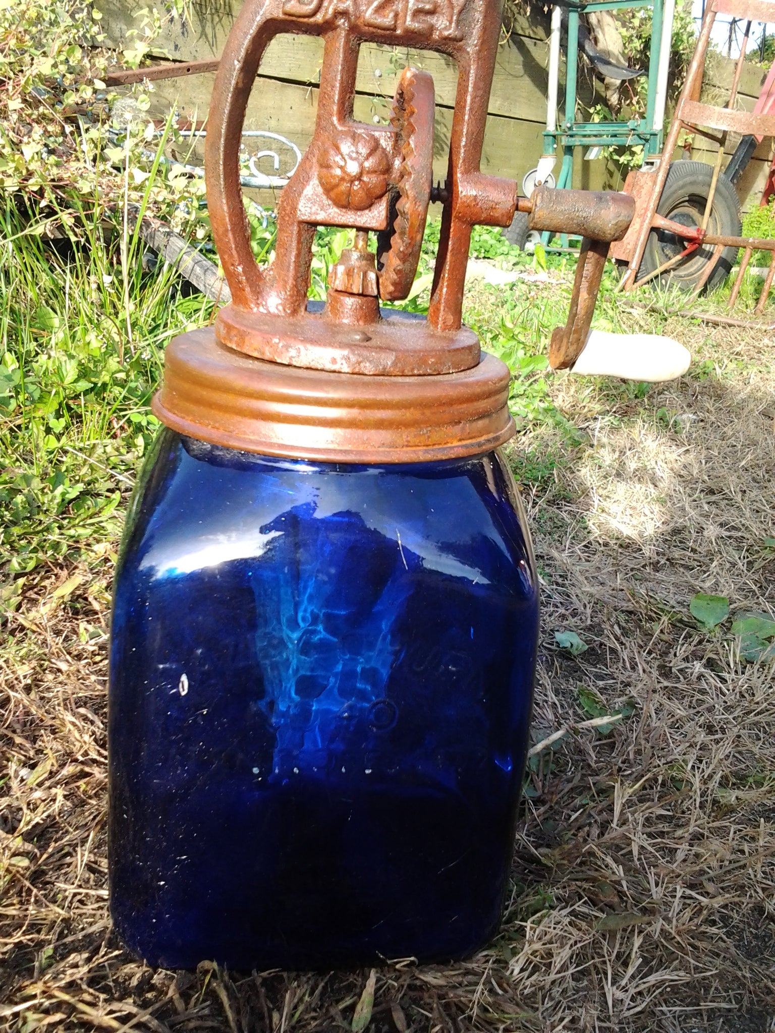 Butter Churn - Dazey Cobalt Blue Butter Churn 5 Piece Set-Jantiques LLC.