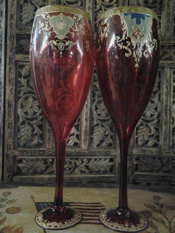 Moser Glass - Pair of Cranberry Red Cup Shape