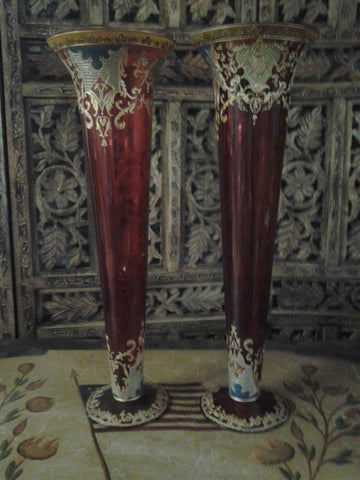 Moser Glass - Pair of Cranberry Red Vase Shape