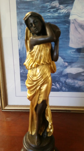 Bronze Figurine - Lady on Gold Gilded w/ Urn on Left