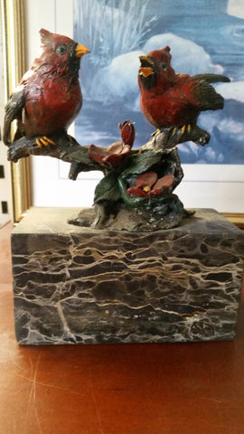 Bronze Figurine - Cardinal Birds on Marble