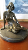 Bronze Figurine - Sitting Lady on Marble Base