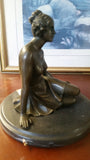 Bronze Figurine - Sitting Lady on Marble Base