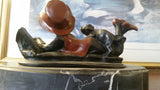 Bronze Figurine - Puppy on Reading Girl w/ Marble Base