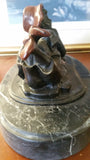Bronze Figurine - Puppy on Reading Girl w/ Marble Base