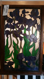 Glass Window - Stained Leaded Wood Frame w/ Blue Iris Flower