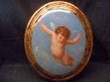 Wooden Oval Wall Plaque with Hand Painted Cherub