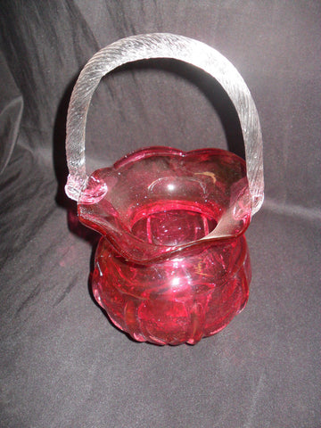 Glass Basket Vase - Fenton Style Cranberry