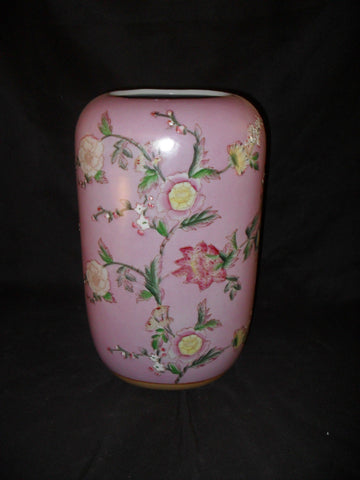 Porcelain - Pink Floral Painted Porcelain Vase / Urn