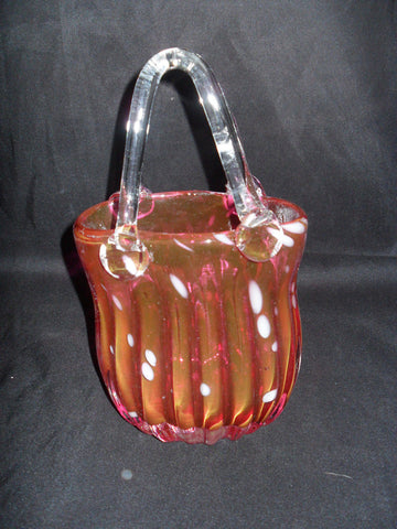 Glass Basket Vase - Fenton Style Cranberry Clear