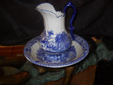 Porcelain - Flow Blue and White Pitcher and Wash Set