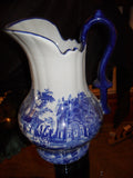 Porcelain - Flow Blue and White Pitcher and Wash Set