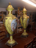 Sevres Porcelain - Pair Yellow French Temple Jar w/ Gilded Ormolu