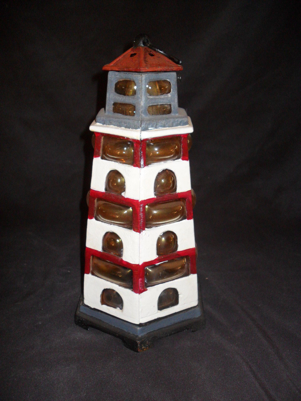 Light House Cast Iron Holder - Lighthouse Tea Light Holder with Colored Glass-Jantiques LLC.